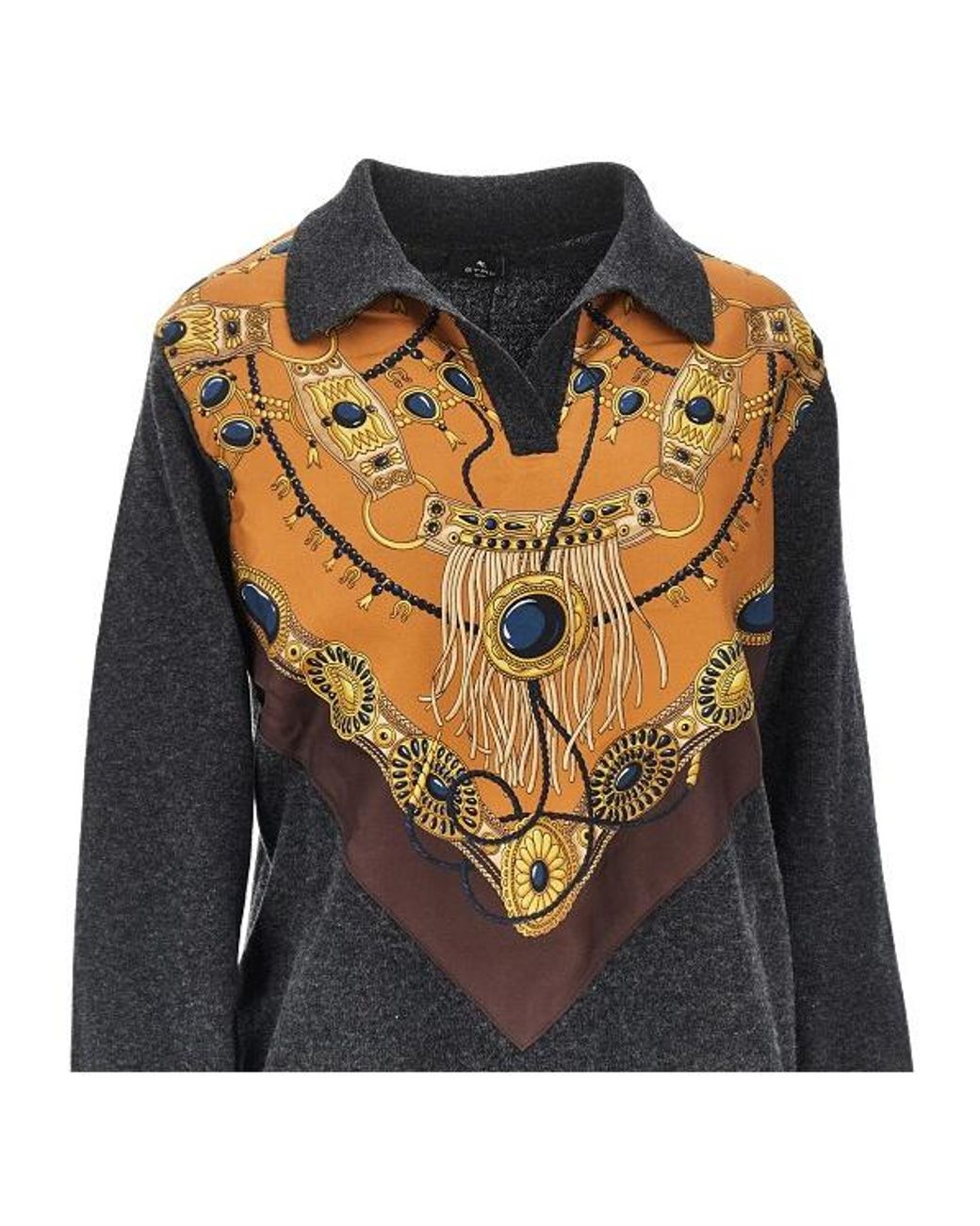 Etro Black Long-Sleeve Collared Pullover