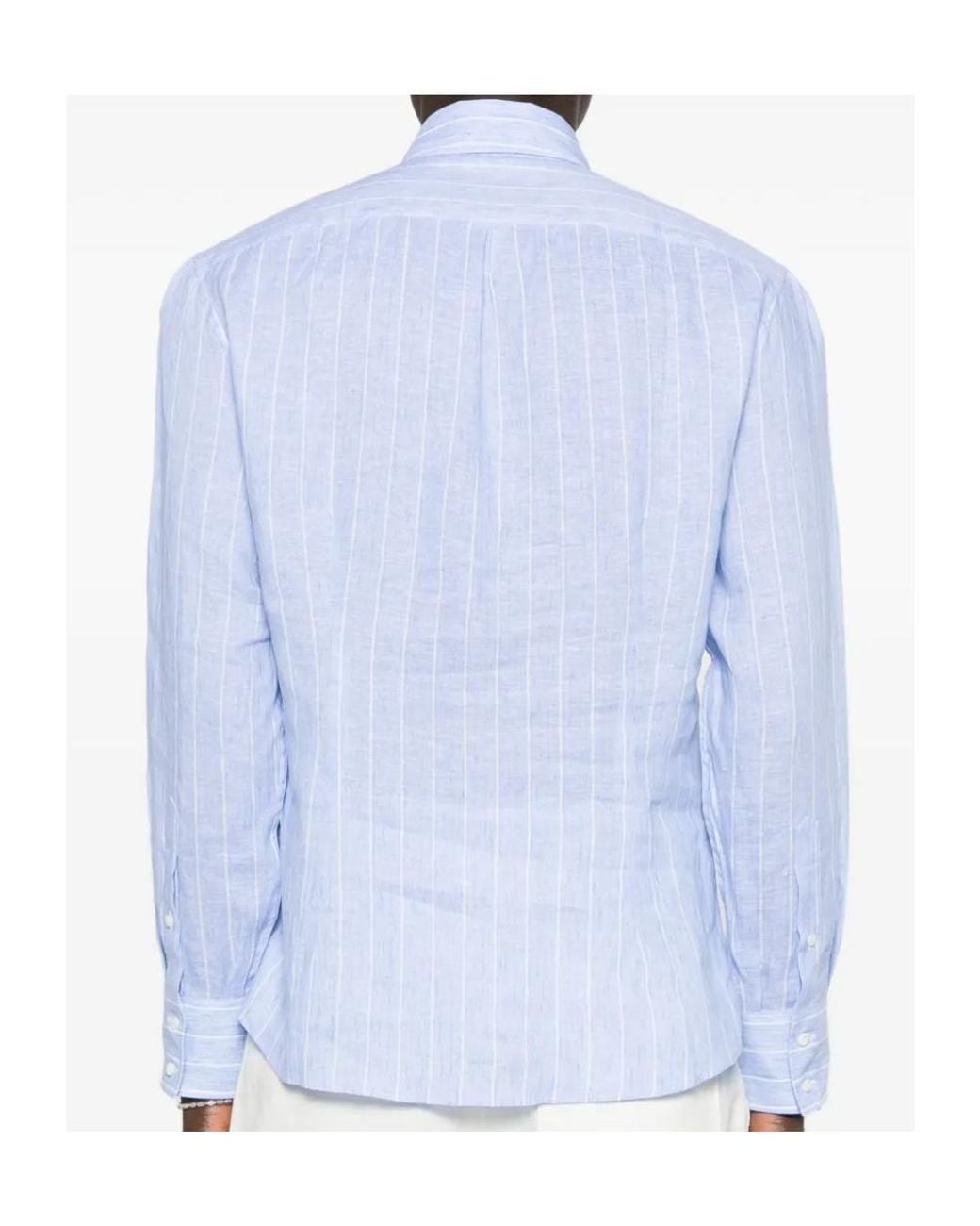 Brunello Cucinelli Blue Collared Long-Sleeved Shirt for men