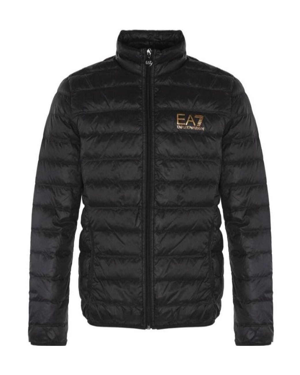 EA7 Black Logo Printed Zipped Puffer Jacket for men