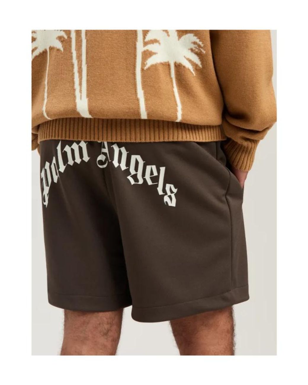 Palm Angels Brown Curved Logo Track Shorts for men