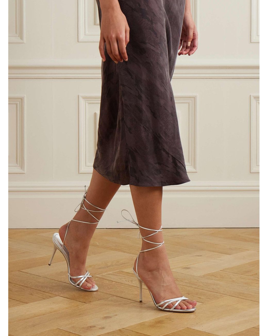 Manolo Blahnik Natural Leva 105 Metallic Leather Sandals