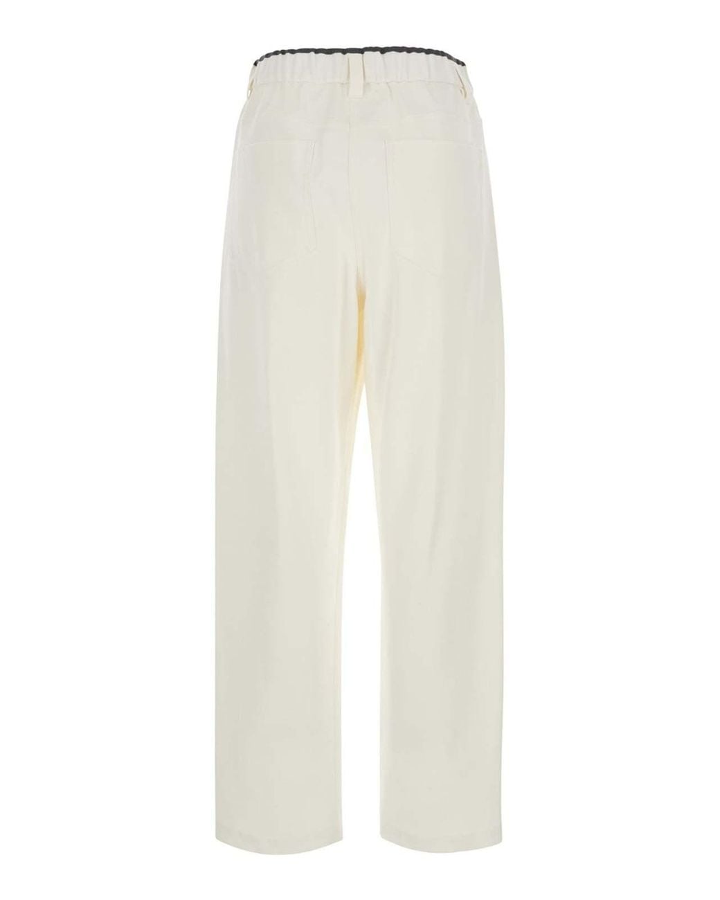Brunello Cucinelli White Elasticated Waistband Straight Leg Pants