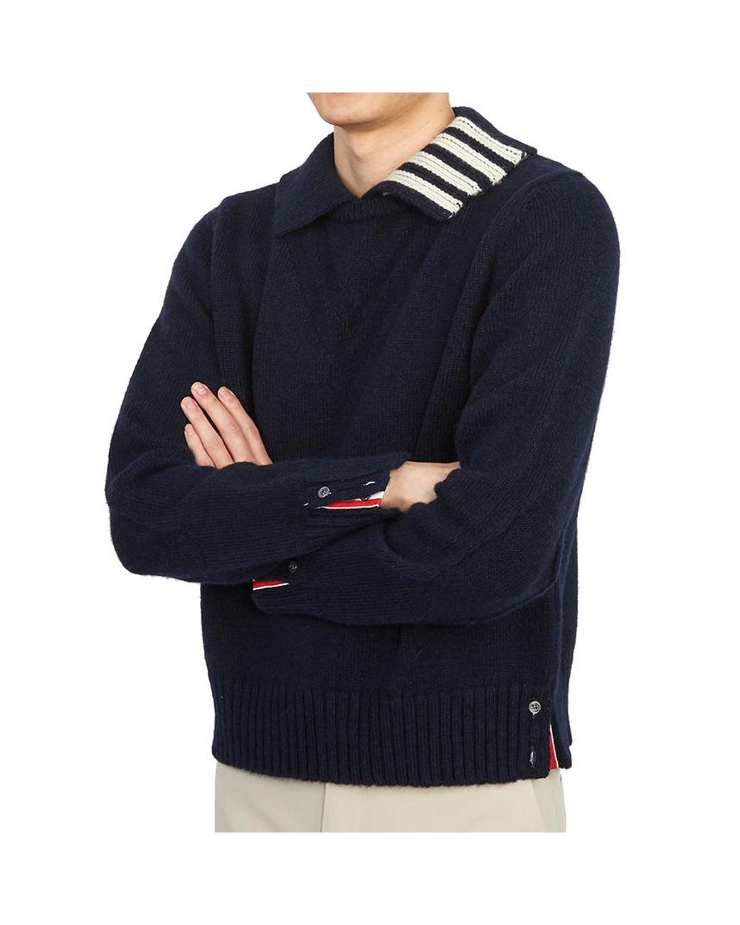 Thom Browne Blue Bar Striped Jumper for men