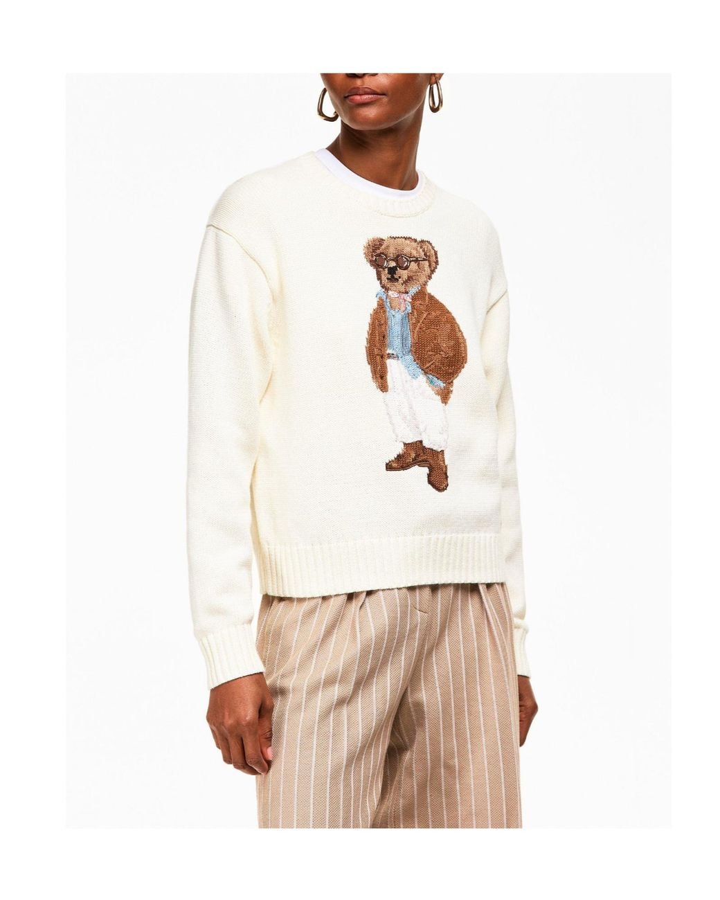 Polo Ralph Lauren White Round Neck Sweater With Bear Pattern