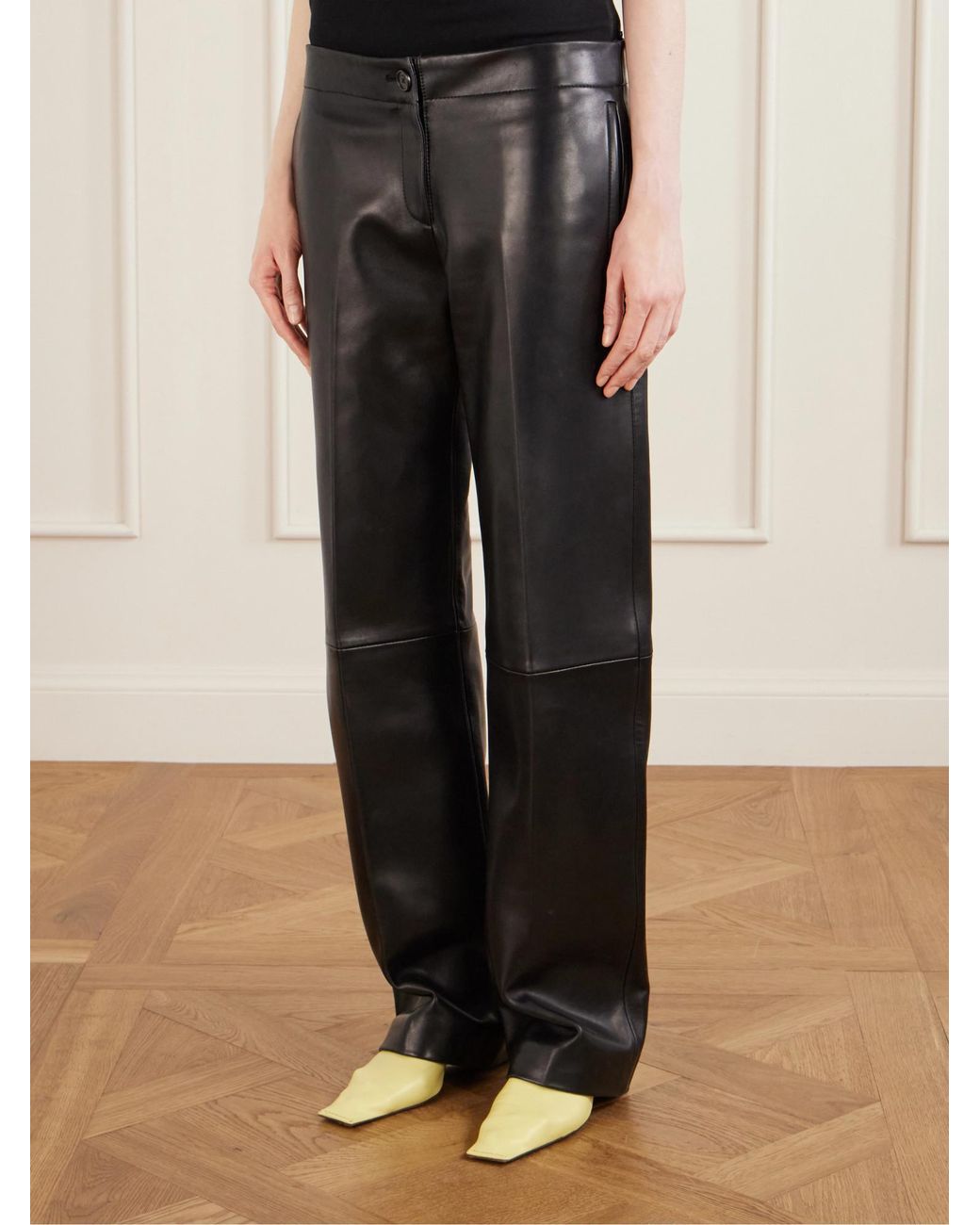 Khaite Black Leather Trousers