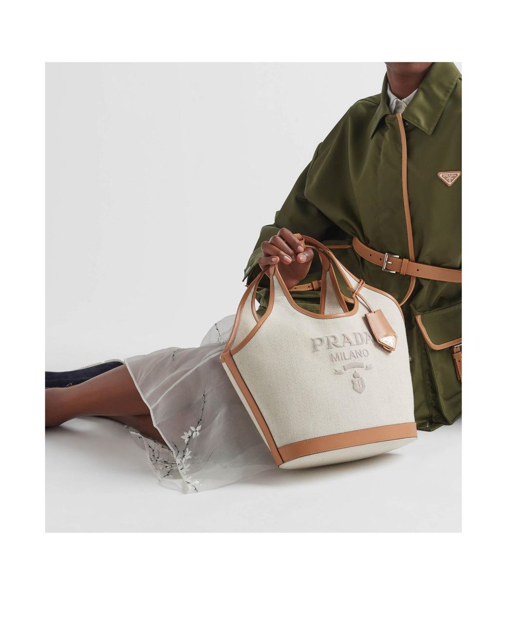 Prada Gray Medium Logo-Print Tote Bag