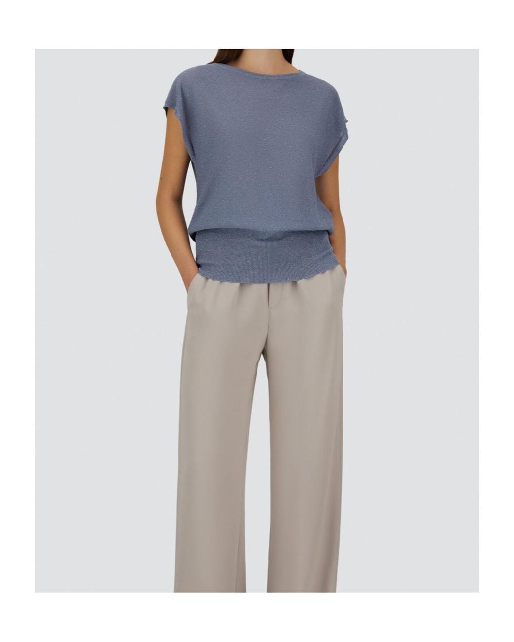 Herno Blue Sequin Embellished Short-Sleeved Jumper