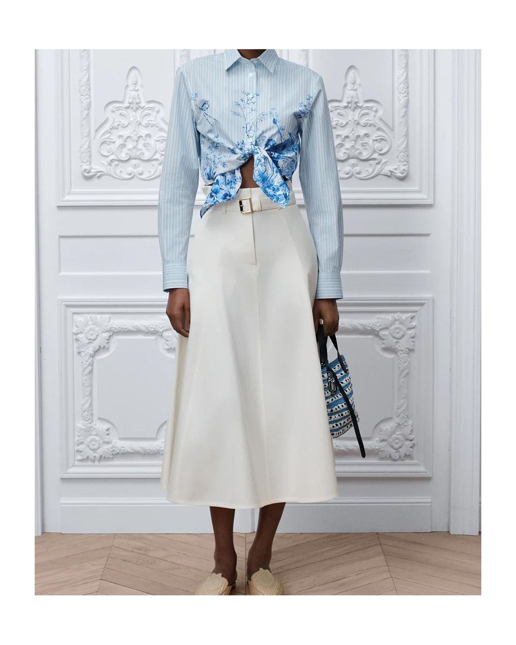 Dior Blue Iviera Tied Cropped Blouse