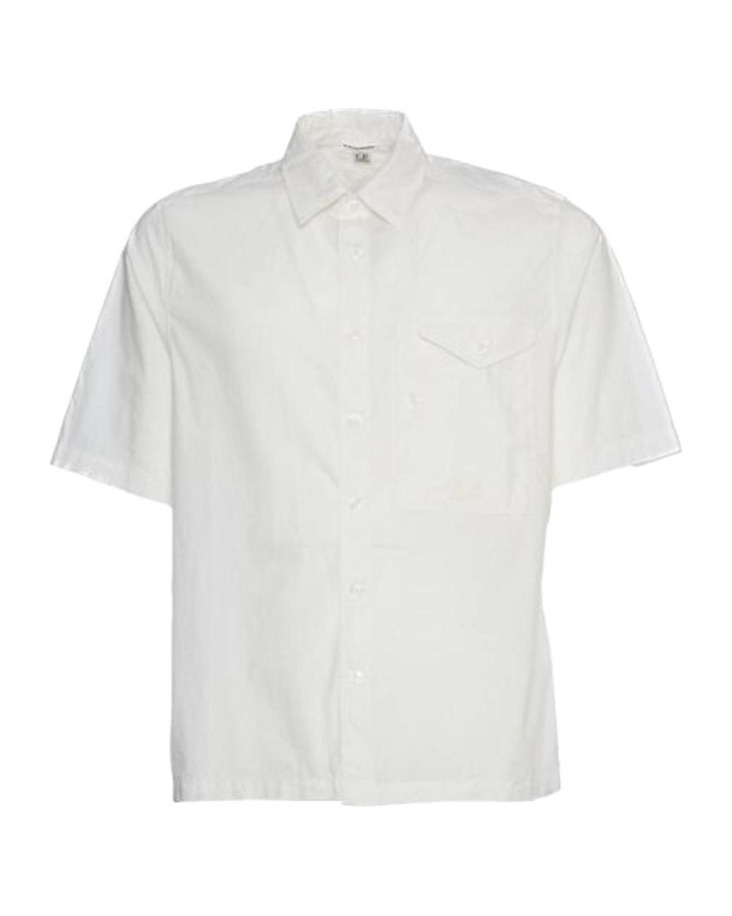 C P Company White Short Sleeve Poplin Shirt for men