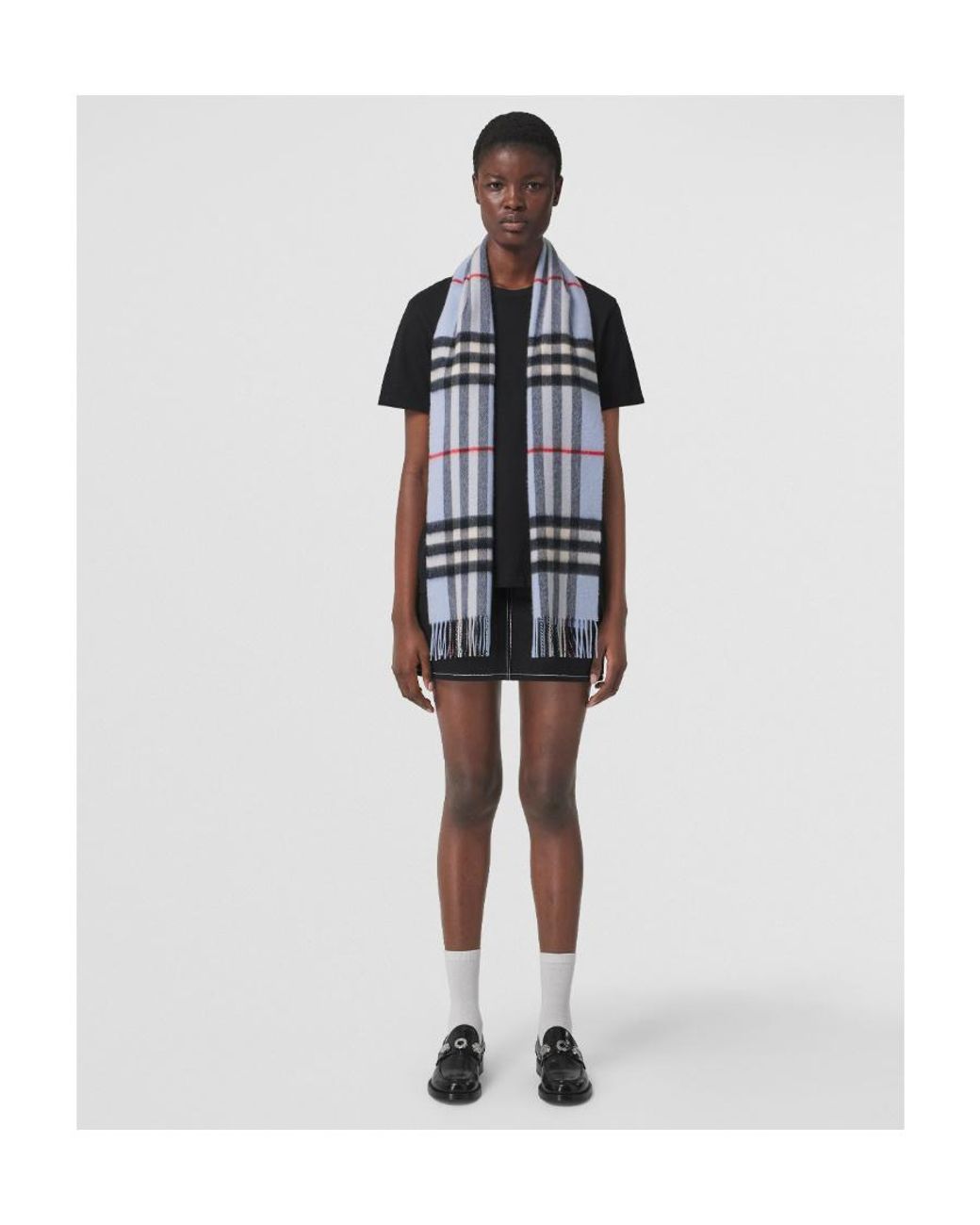 Burberry Blue Vintage Check Fringed Scarf