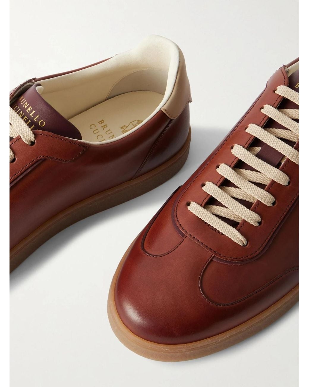 Brunello Cucinelli Brown Leather Sneakers for men