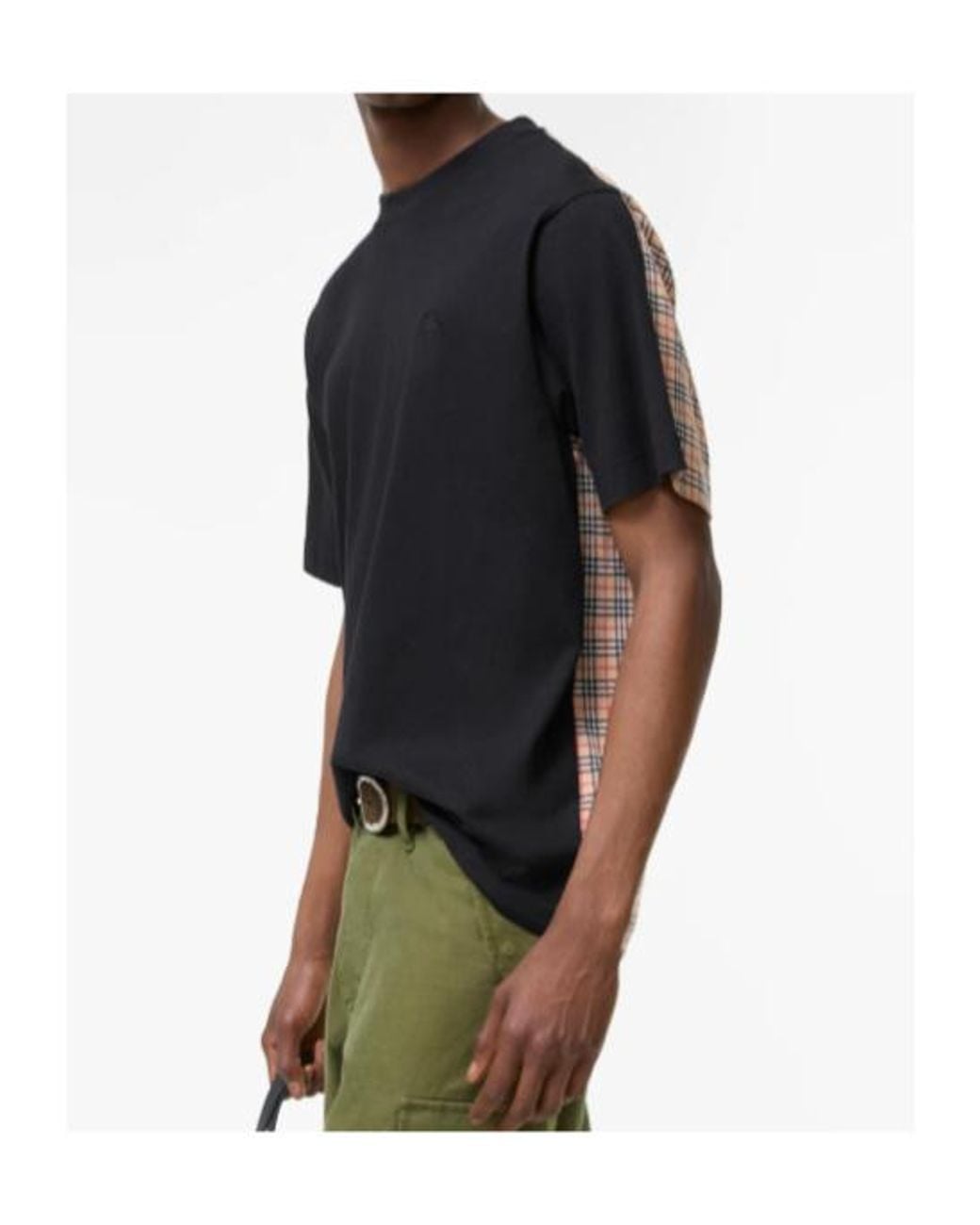 Burberry Black Cotton Check Back T-Shirt for men