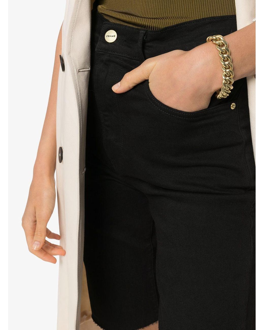 FRAME Black Le Vintage Bermuda Raw-Edge Shorts