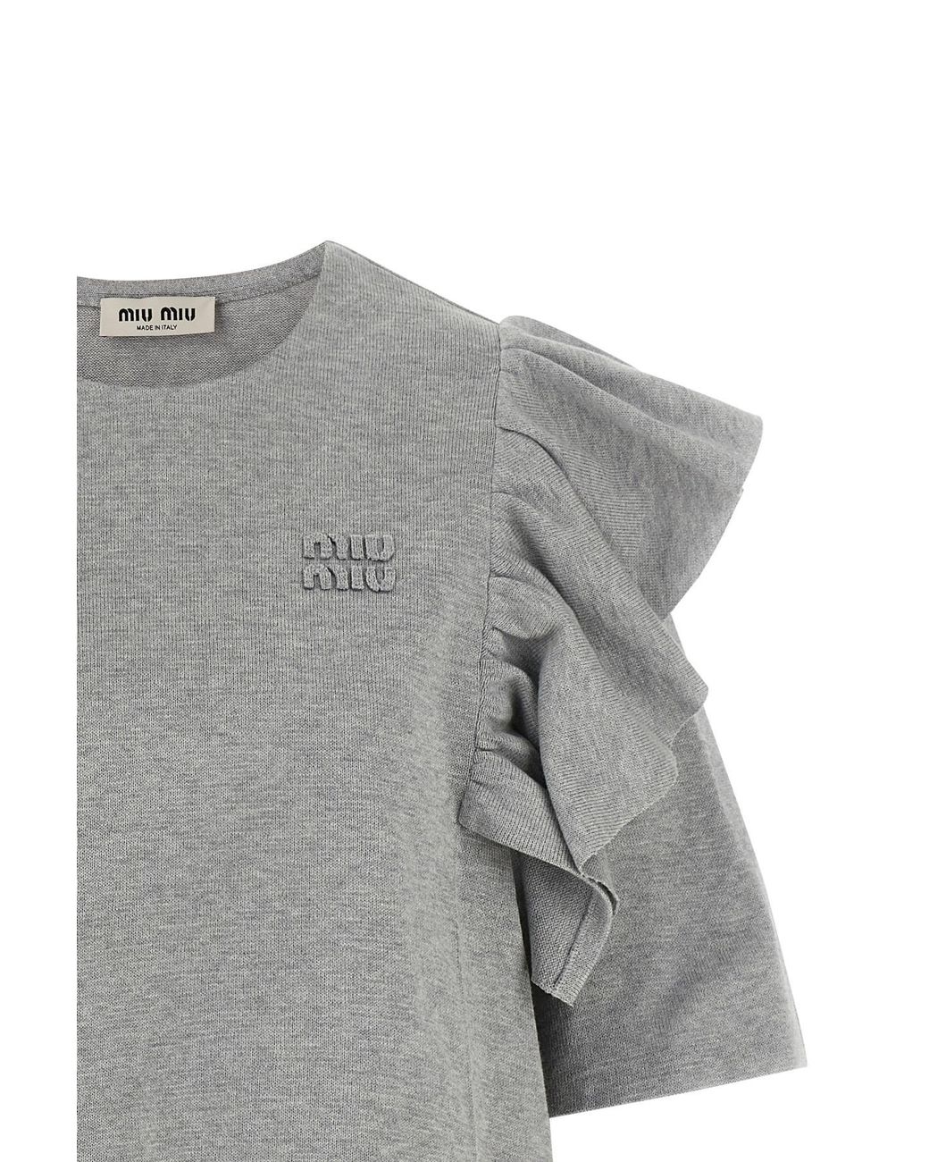 Miu Miu Gray Ruffled Crewneck Dress