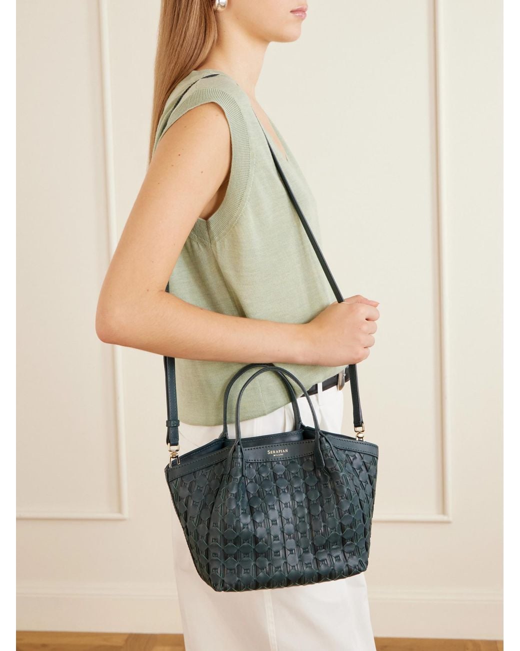 Serapian Black Secret Mosaico Leather Tote