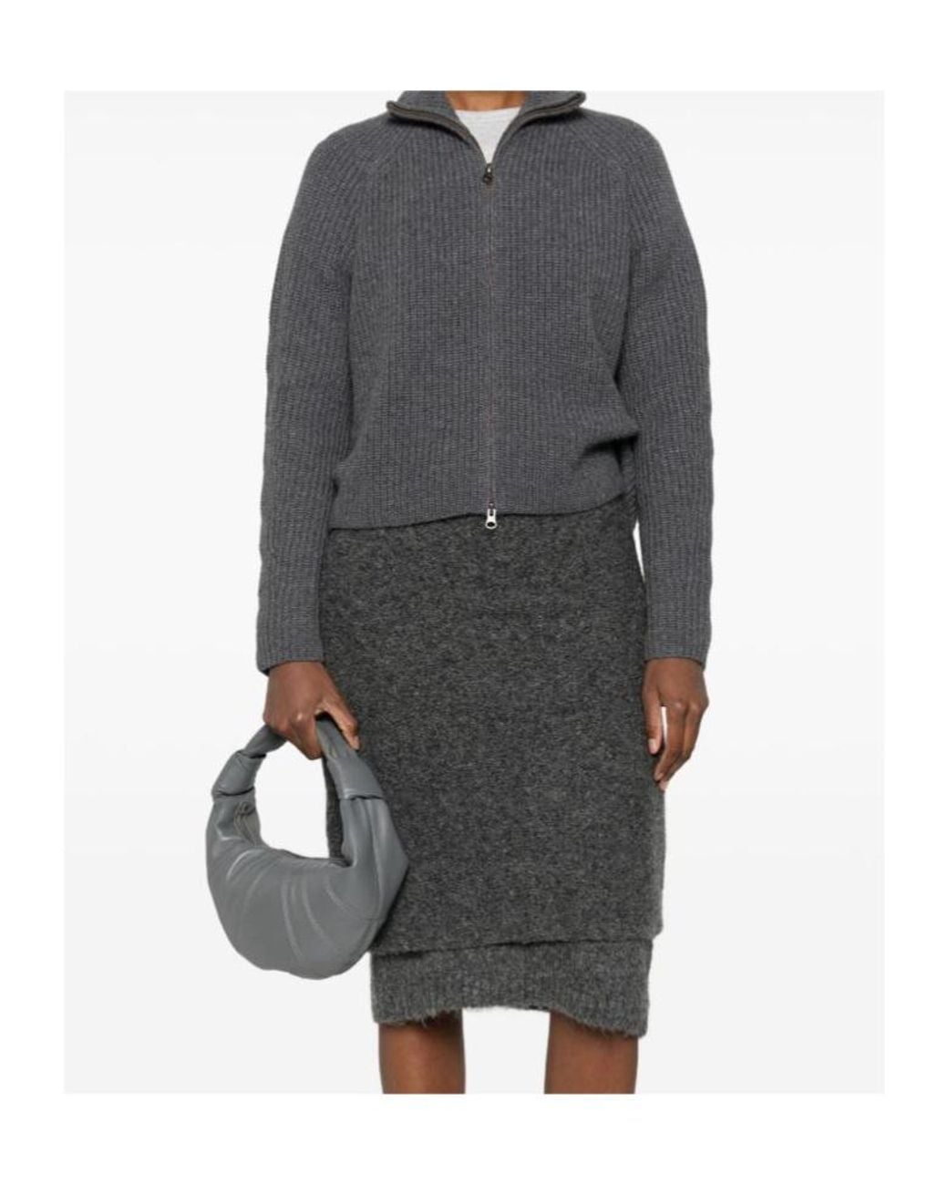 Lisa Yang Gray Ribbed Zip-Up Knitted Sweater