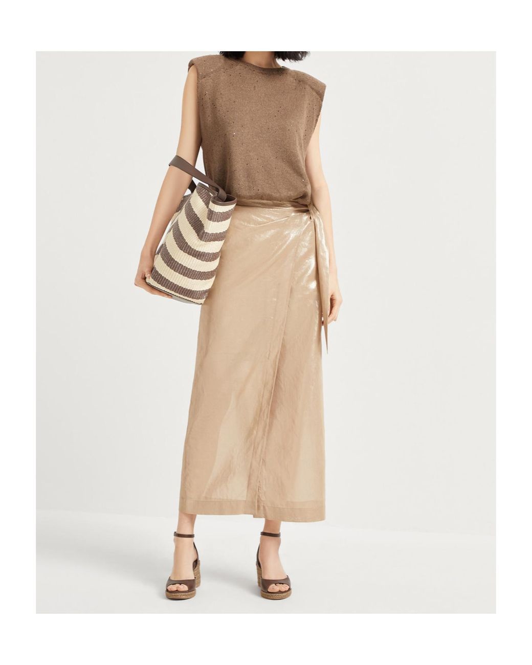 Brunello Cucinelli Brown Sequin-Embellished Knitted Top
