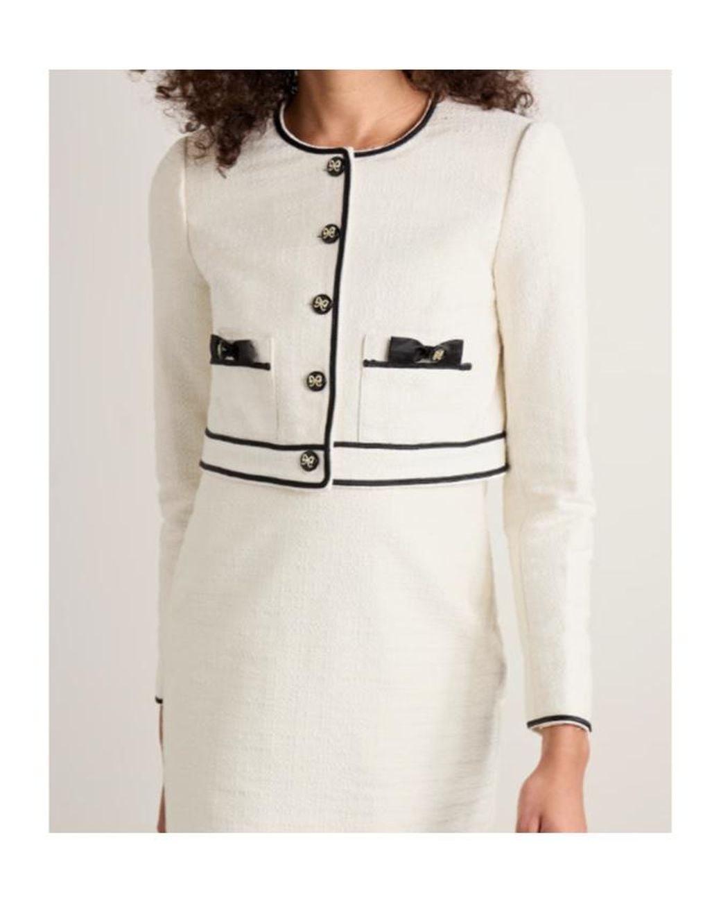 LoveShackFancy White Talika Cropped Bow-Embellished Jacket