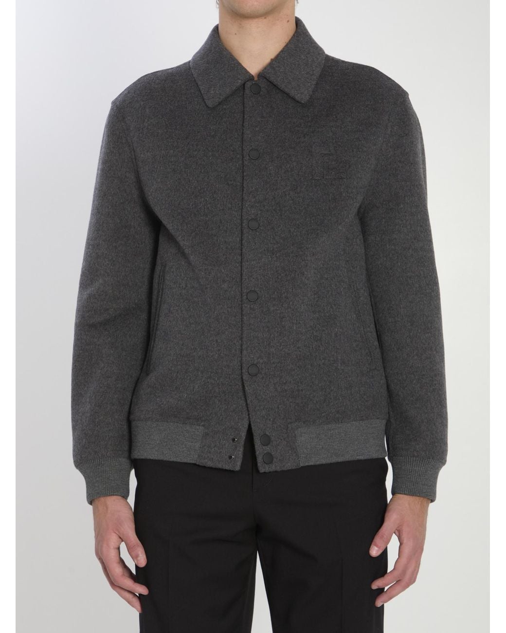 Fendi Gray Double Wool Jacket With Ff Detail for men