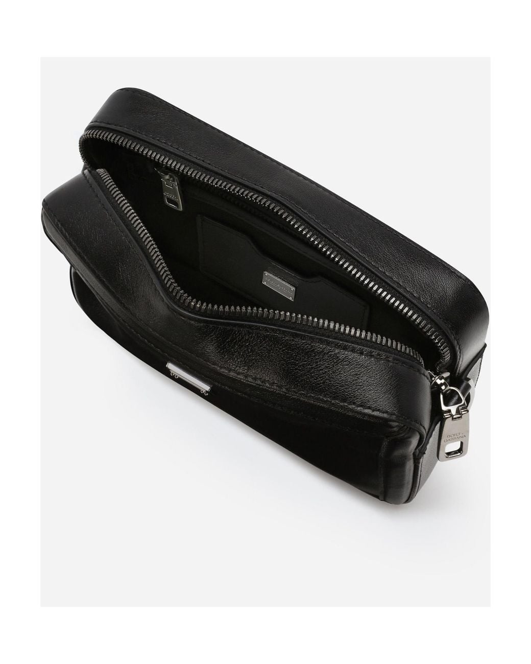 Dolce & Gabbana Black Logo Plaque Zipped Mini Messenger Bag for men