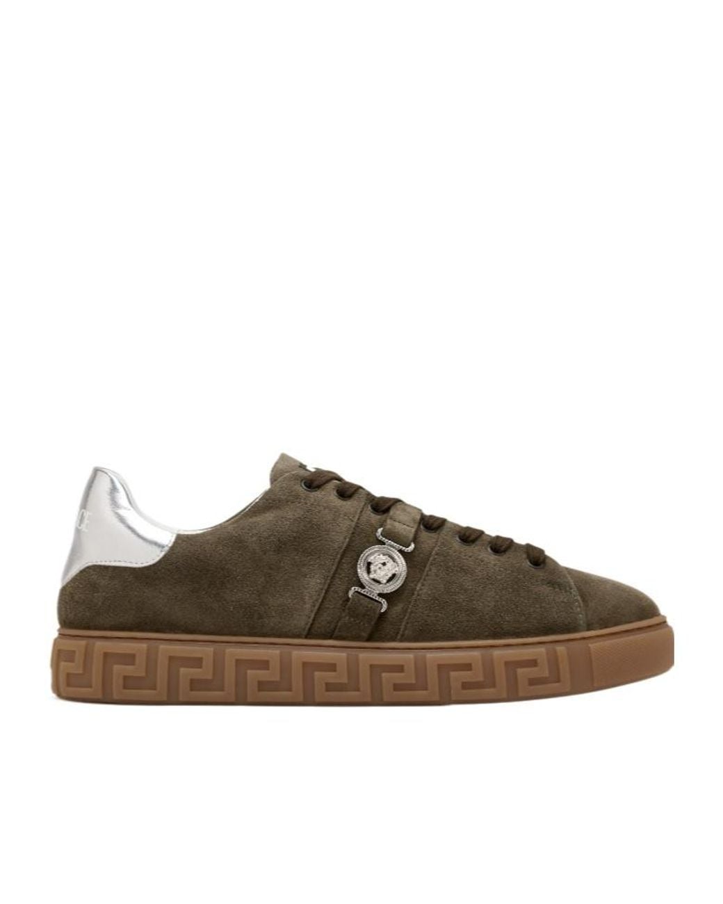 Versace Brown Greca Embellished Lace-Up Sneakers for men