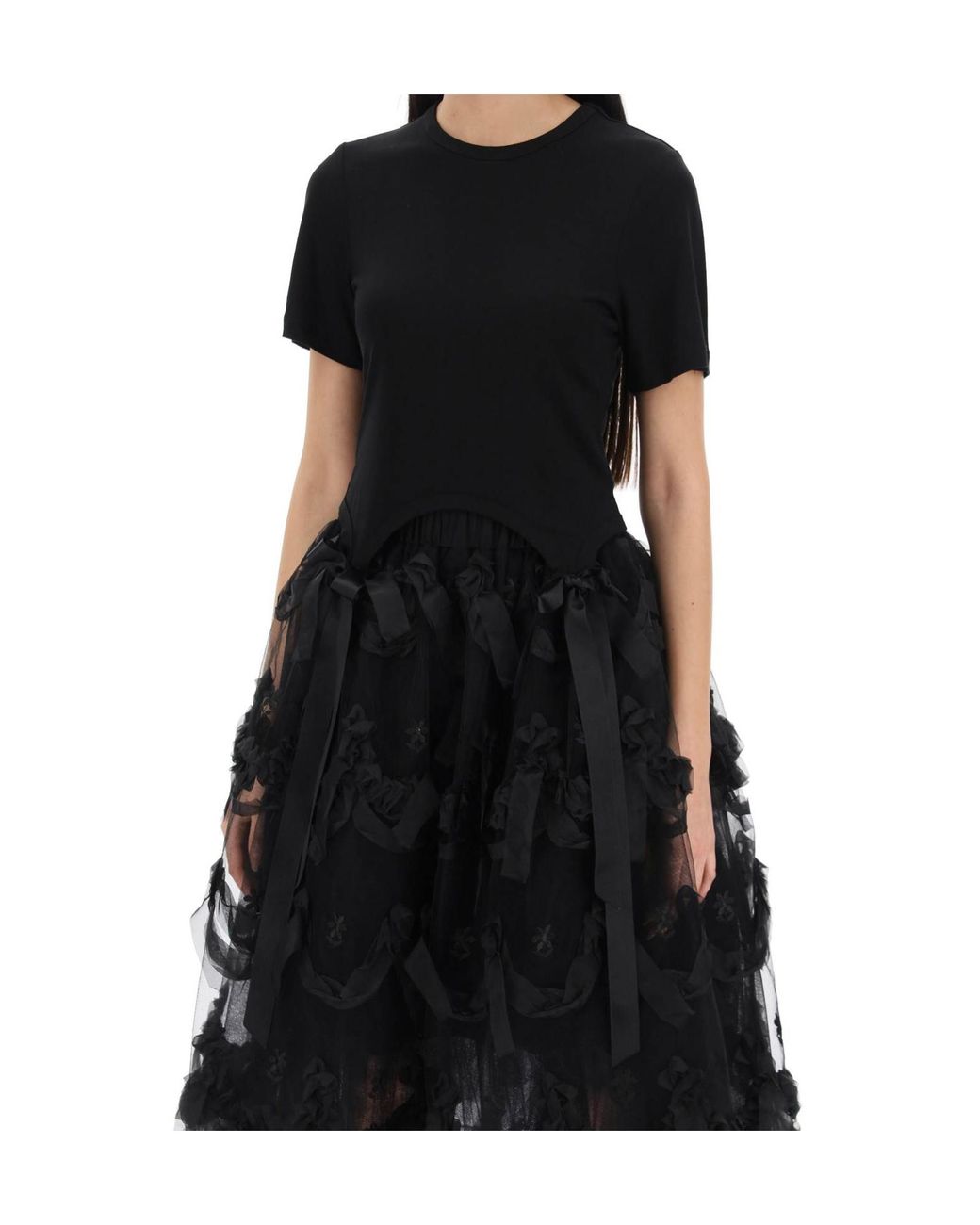 Simone Rocha Black Bow Detailed Crewneck T-Shirt