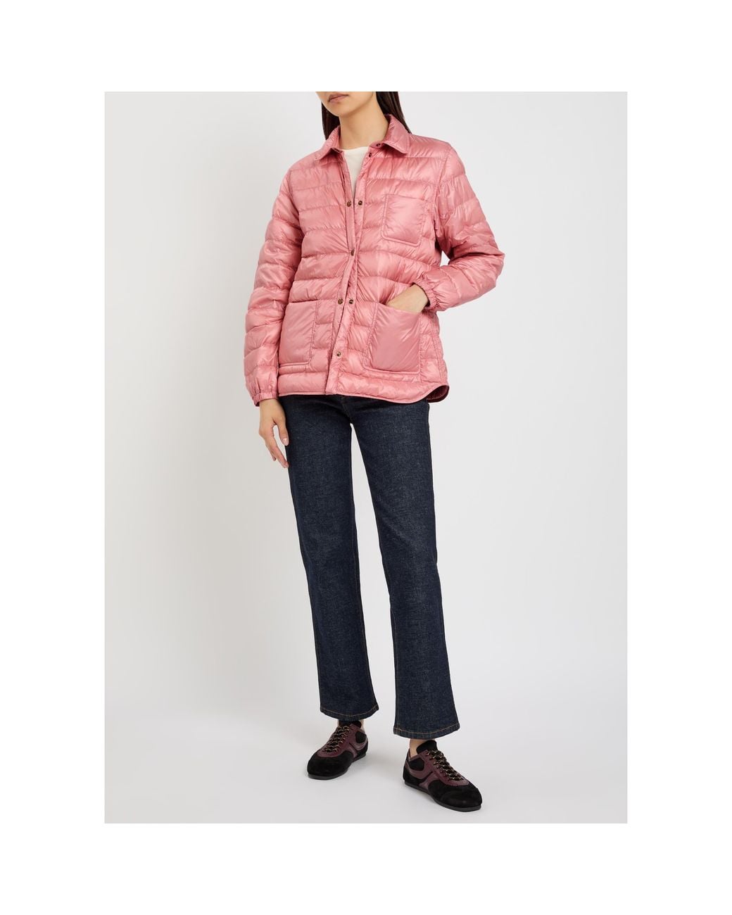 Moncler Pink Collared Shirt-Style Lightweight Down Jacket