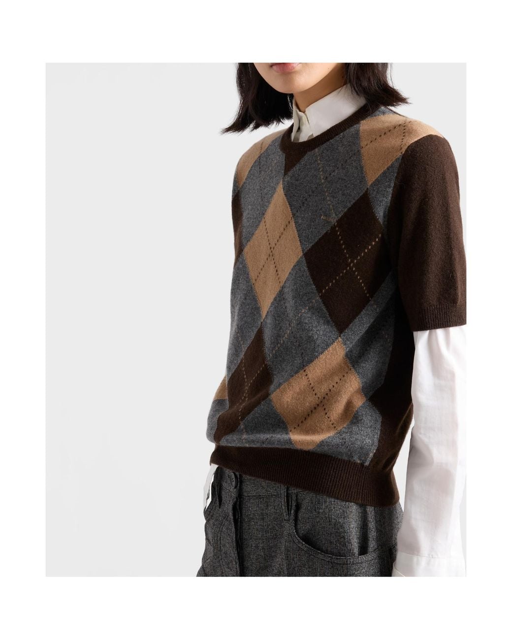 Prada Black Argyle Short Sleeve Knitted Sweater