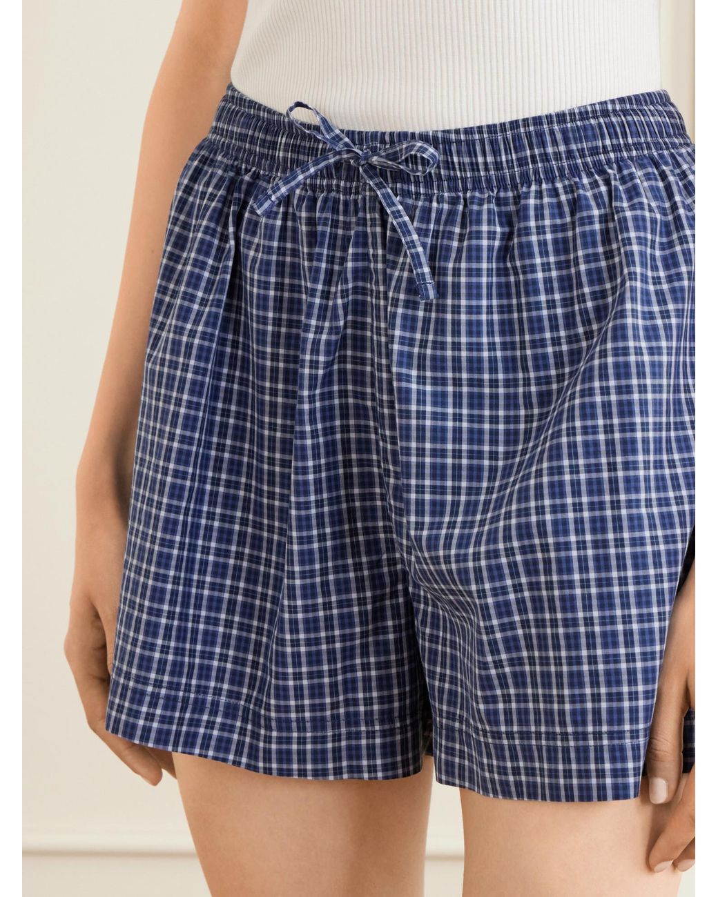 Tekla Blue Plaid 100% Cotton Shorts