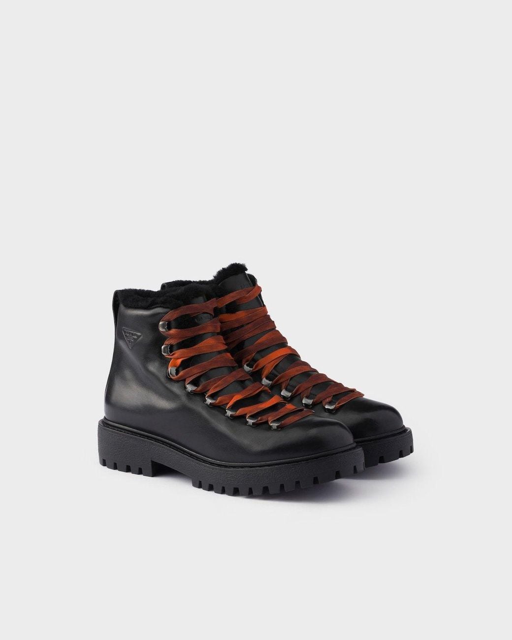Prada Black Antiqued Leather Lace-Up Ankle Boots for men