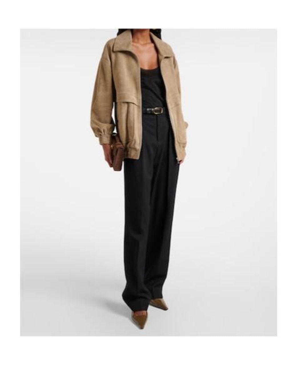 Nour Hammour Natural Beck Suede Bomber Jacket