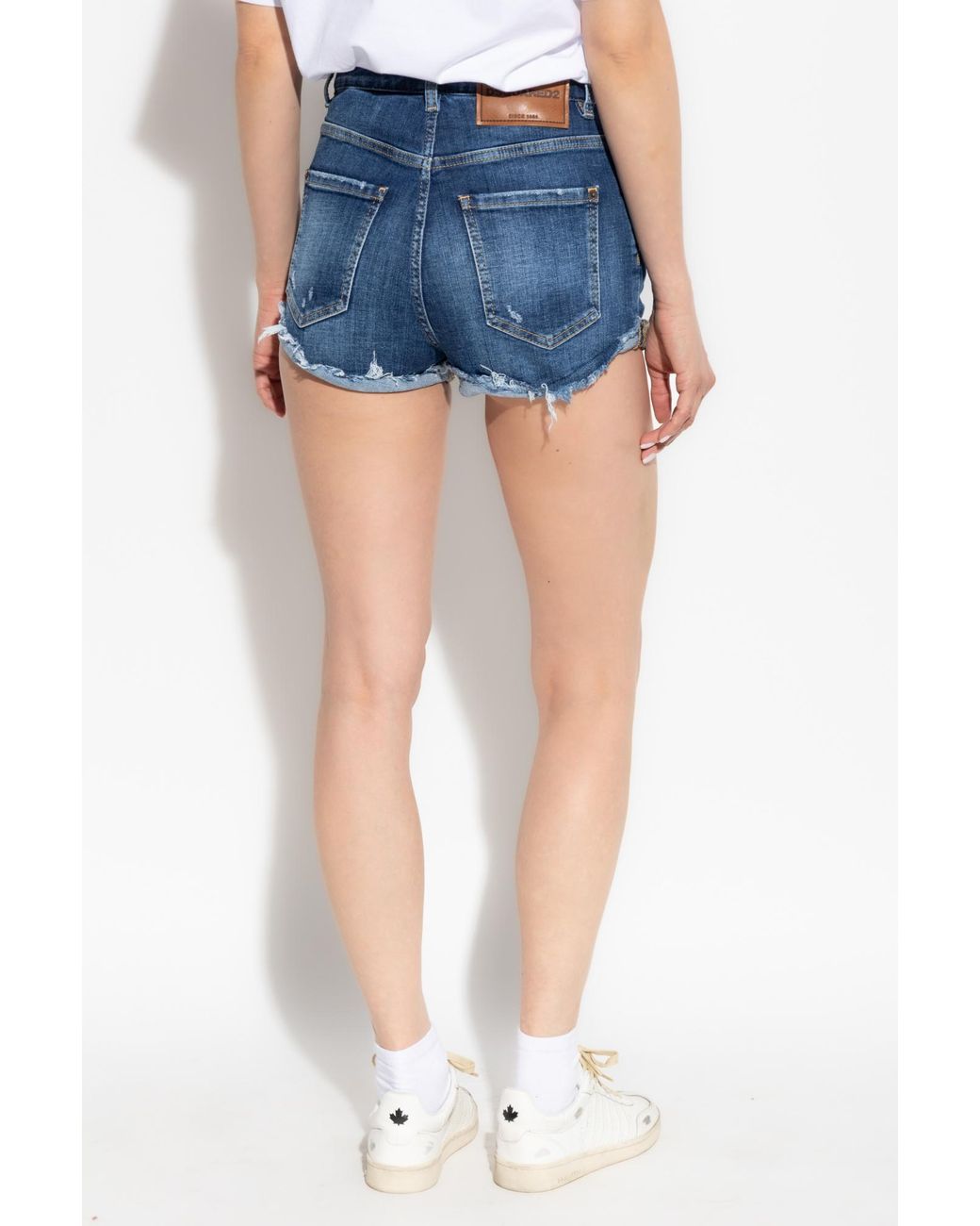 DSquared² Blue Logo Patch Distressed Shorts