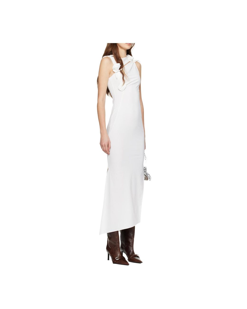Coperni White Flower-Detailed Sleeveless Midi Dress
