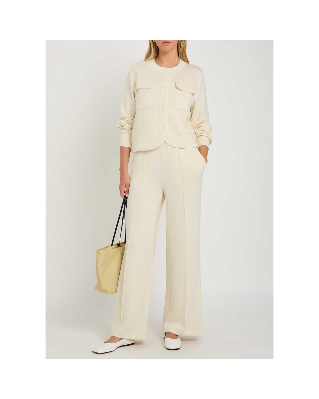Varley White High-Waisted Wide-Leg Trousers