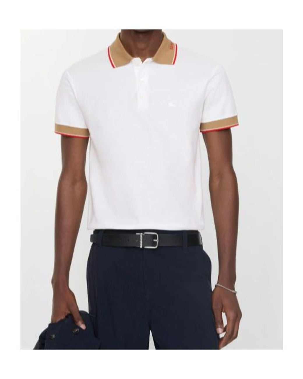 Burberry White Check-Trim Short Sleeved Polo Shirt for men