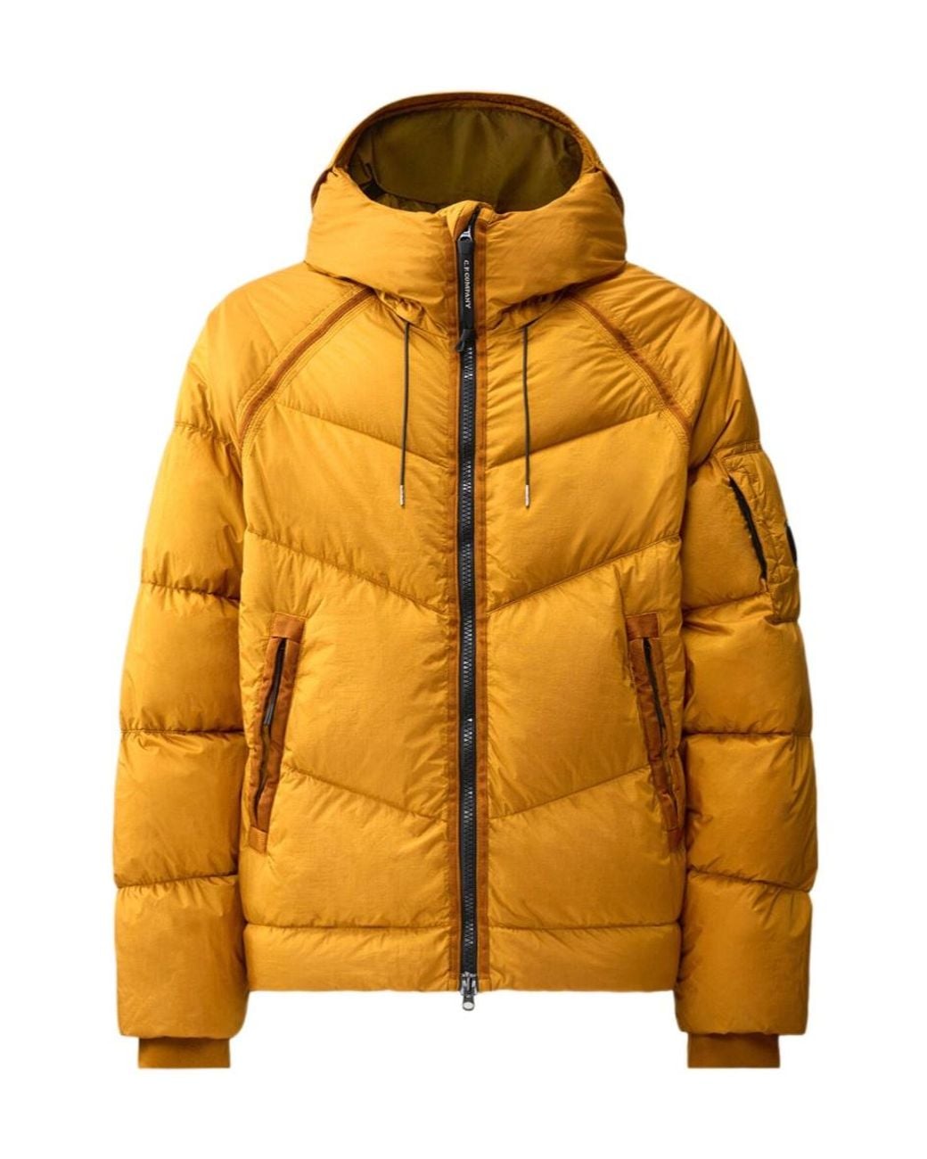 C P Company Yellow Down Shield Hooded Down Jacket for men