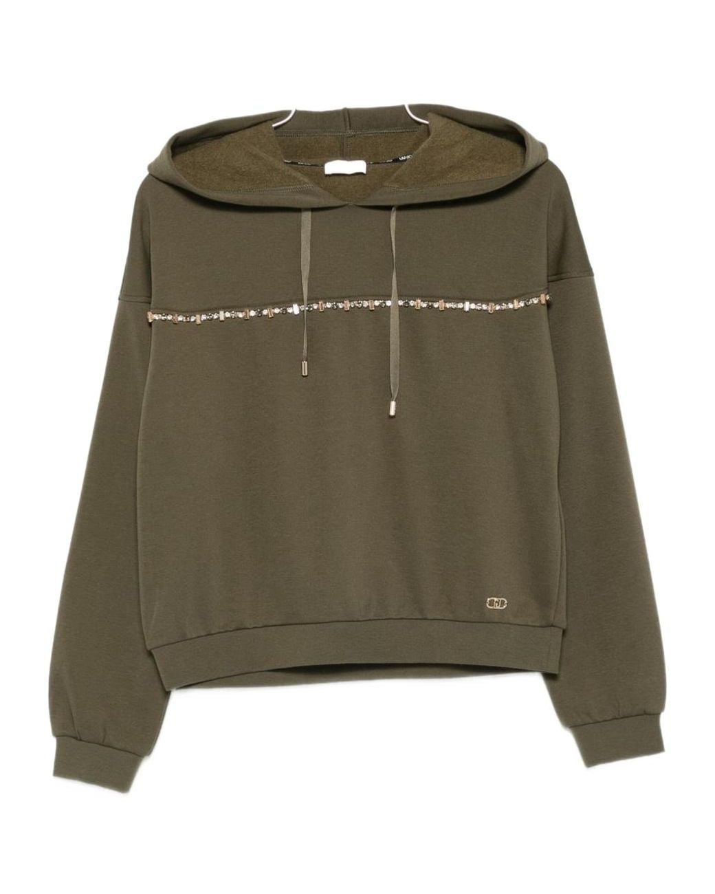 Liu Jo Green Embellished-Band Hoodie