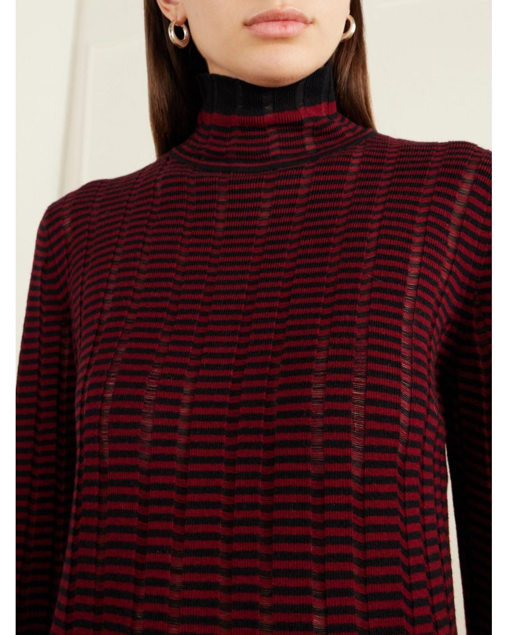 Proenza Schouler Red Stina Striped Ribbed Wool And Cotton-Blend Turtleneck Sweater