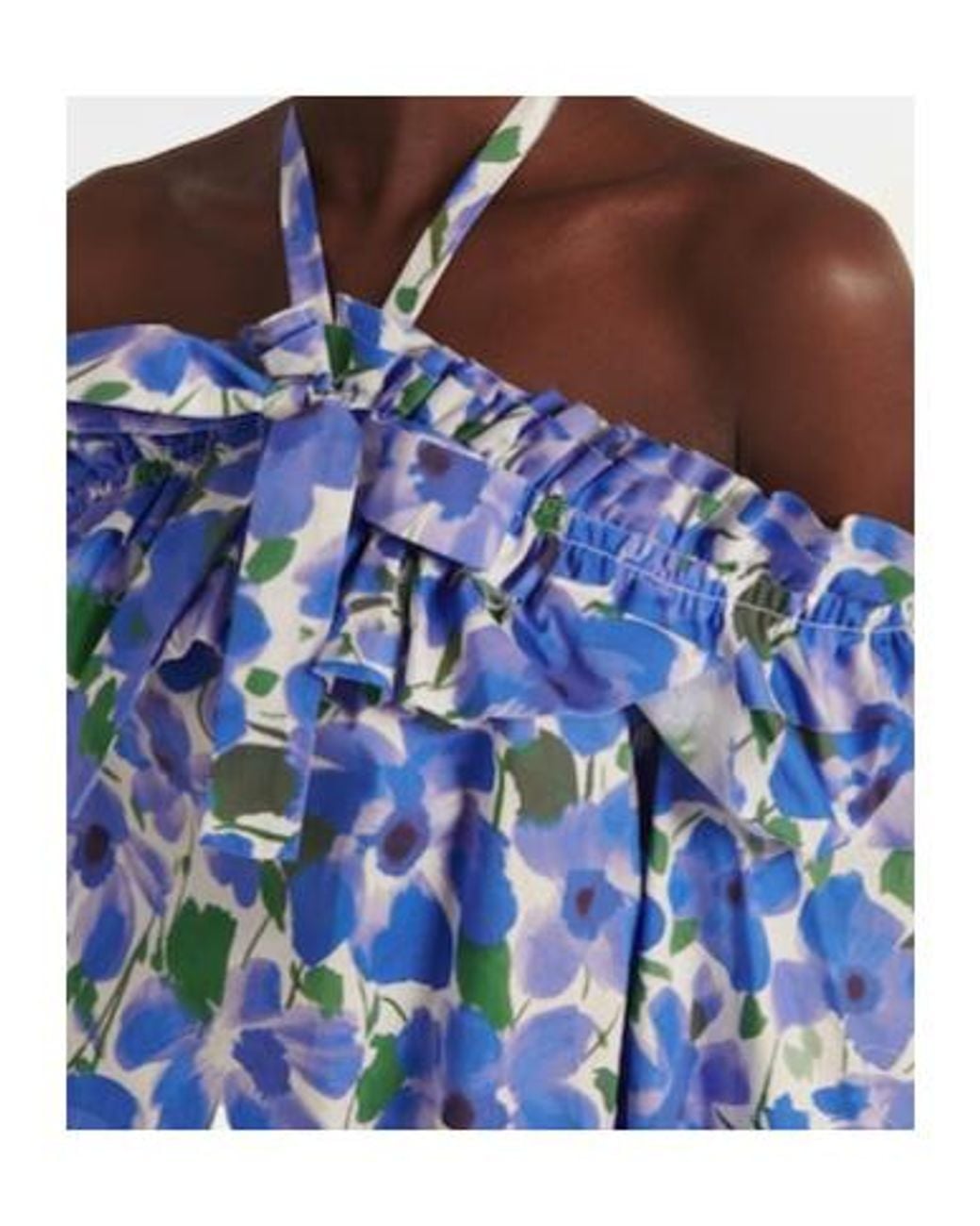 Carolina Herrera Blue Floral Off-Shoulder Cotton-Blend Top