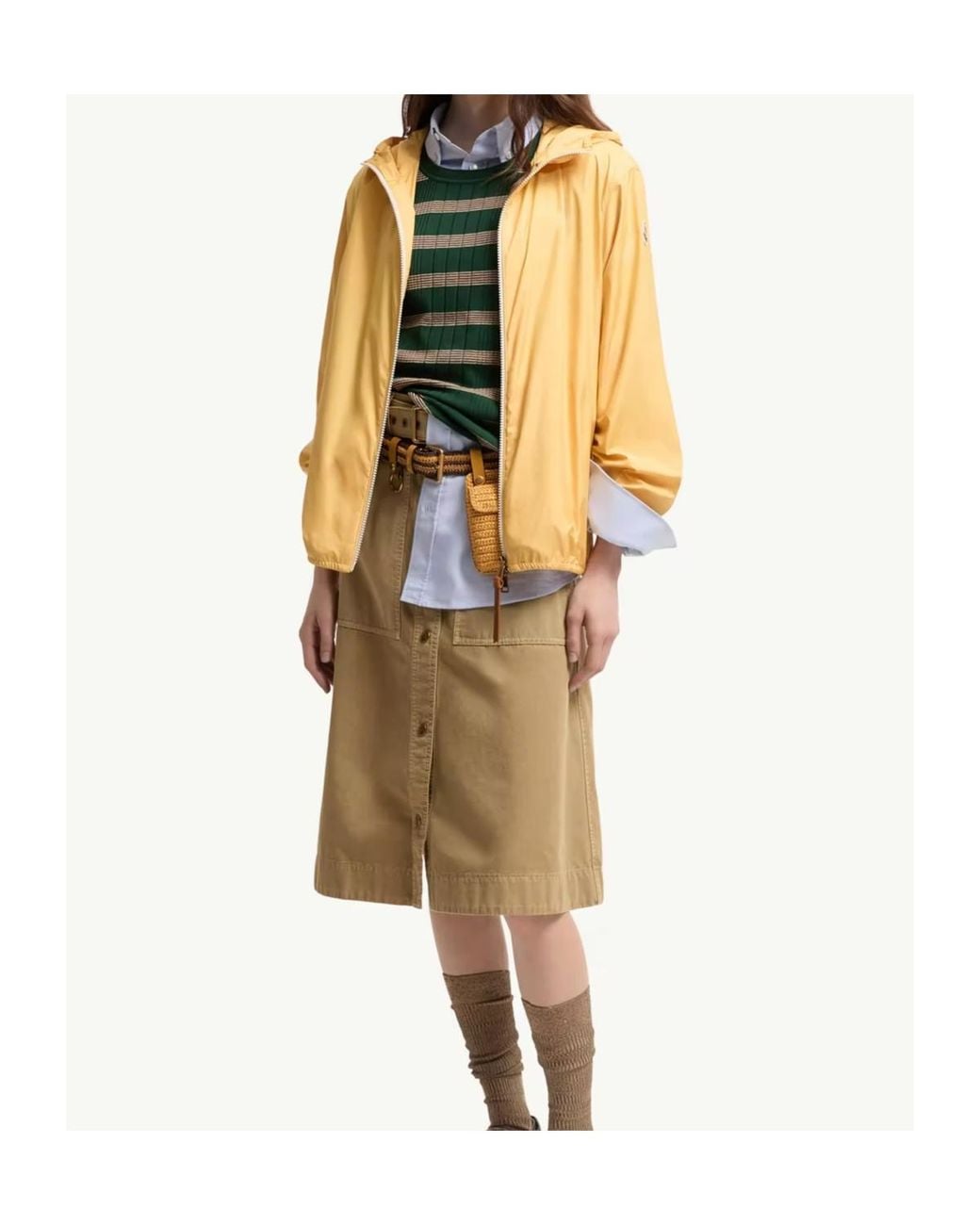 Moncler Yellow Logo Patch Zip-Up Hooded Jacket