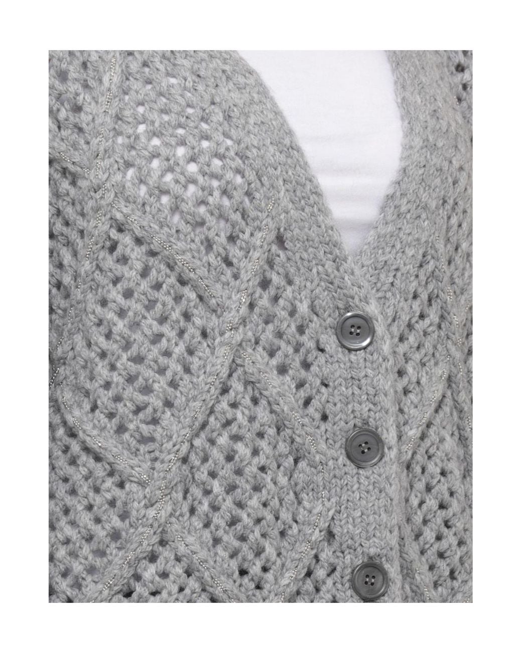 Peserico Gray Open-Knit V-Neck Cardigan