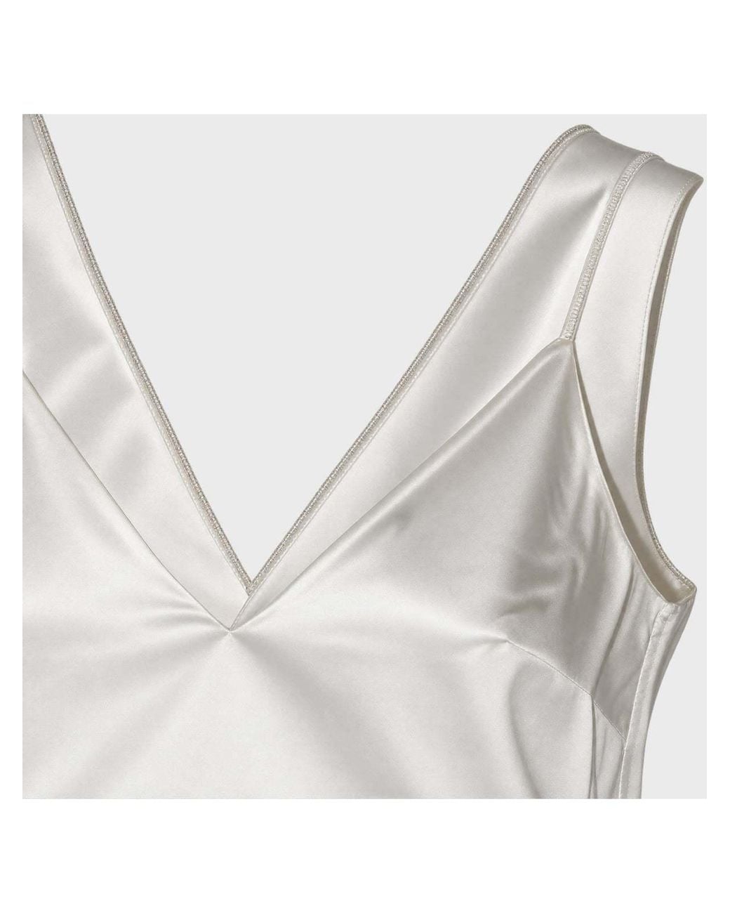 Brunello Cucinelli White V-Neck Sleeveless Top