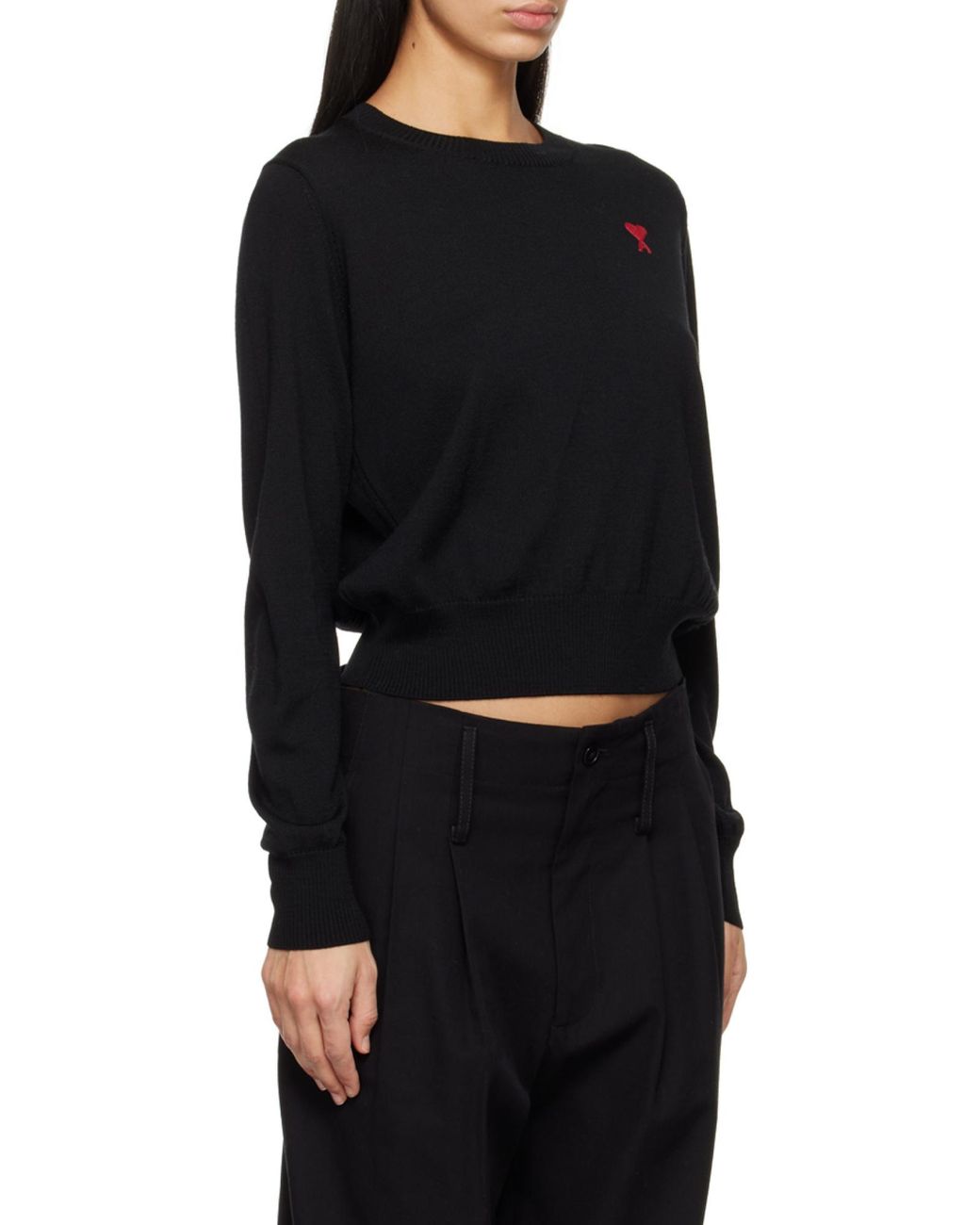 AMI Black Logo Embroidered Crewneck Jumper for men
