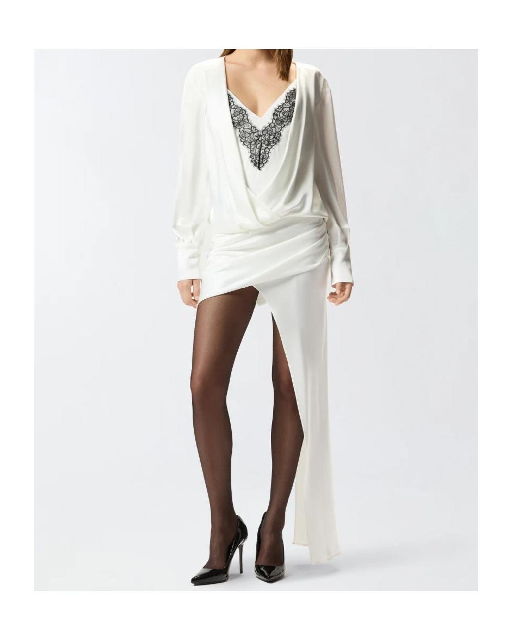 Pinko White Lace-Embellishment Mini Dress