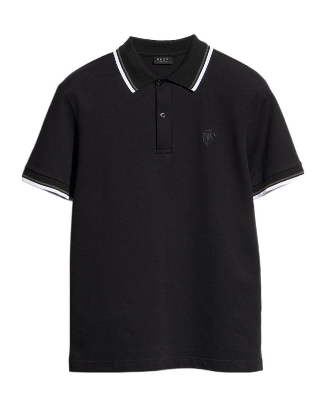 Gucci Black Cotton Piquet Polo Shirt With Embroidery for men