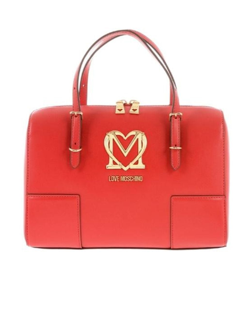 Moschino Red Logo-Plaque Leather Tote Bag