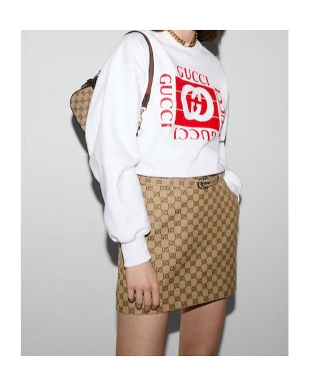Gucci White Logo Printed Crewneck Sweatshirt