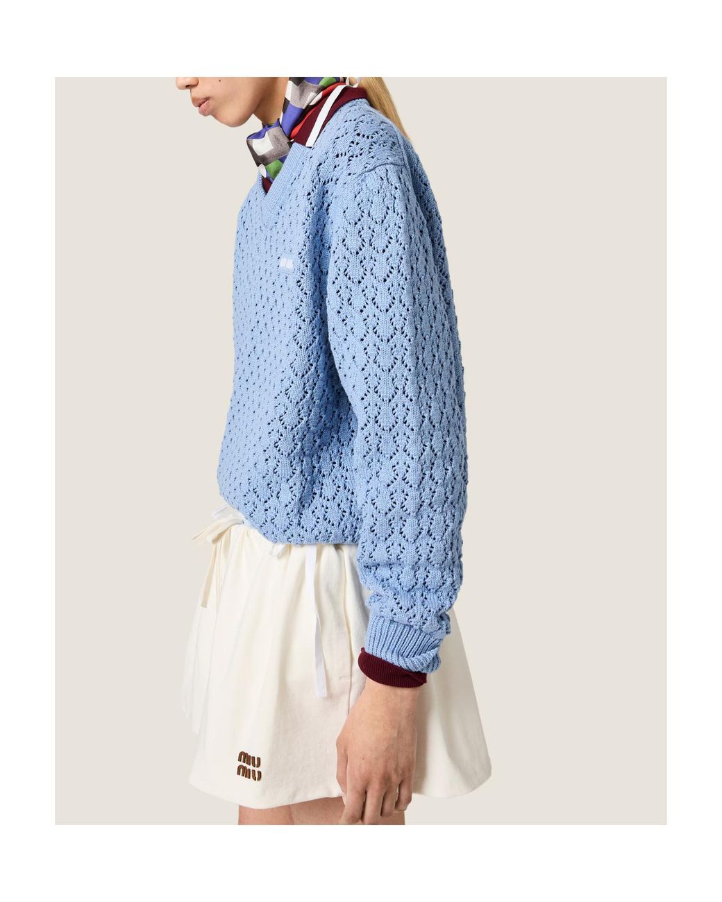 Miu Miu Blue Cotton V-Neck Sweater
