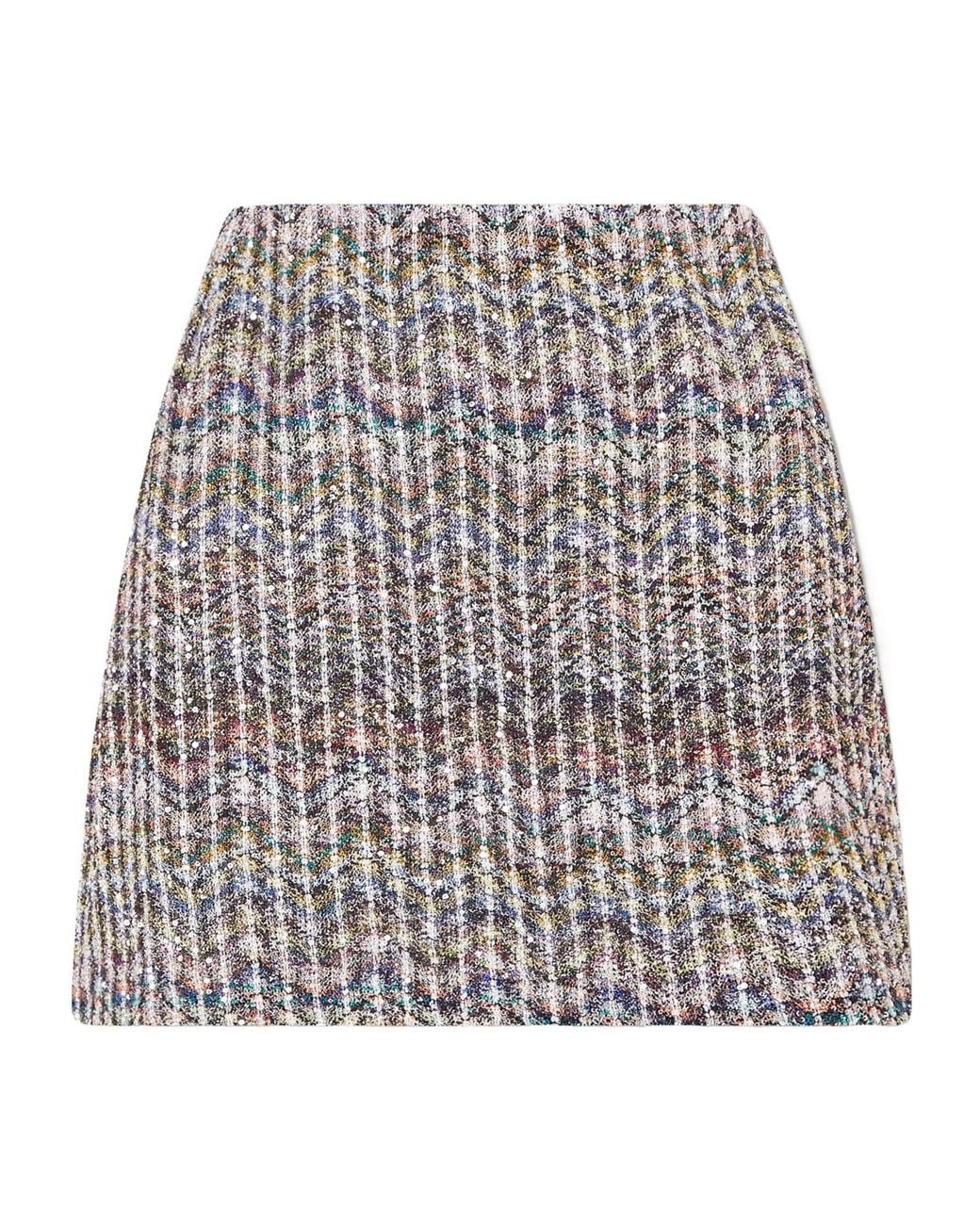 Missoni Gray Striped Metallic Crochet-Knit Mini Skirt