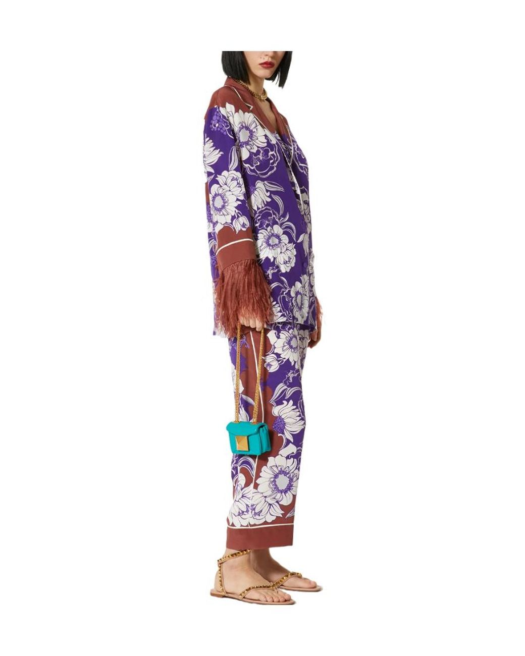 Valentino Purple Floral Pattern Trousers